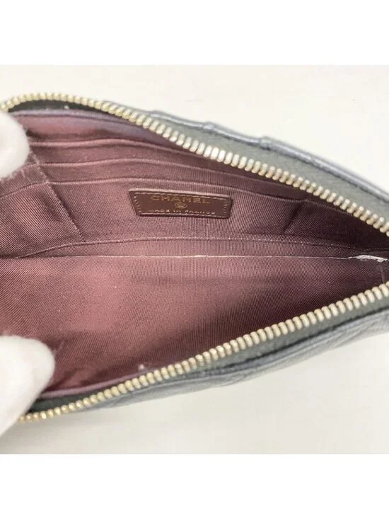 Chanel Wallet Quilted Caviar Leather Black Champagne Gold - Picture 3 of 9